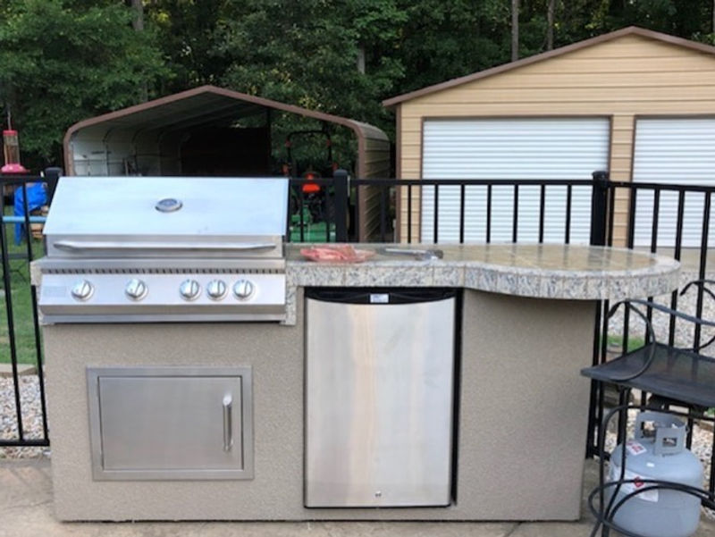 KoKoMo Maui 7'6" BBQ Island With 33" Round Bar on one end Led Lights and Built In BBQ - MAUI