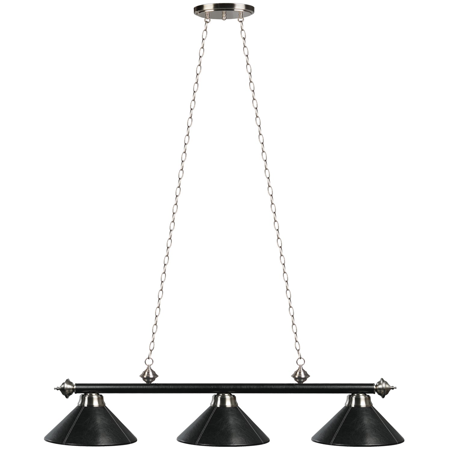 Ram Game Room- 3 Shade Leather Billiard Light (B54-LTHR BLK)