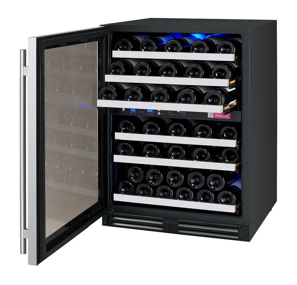 Allavino FlexCount Series 56 Bottle Dual Zone Built-in Wine Refrigerator Cooler with Stainless Steel - Left Hinge