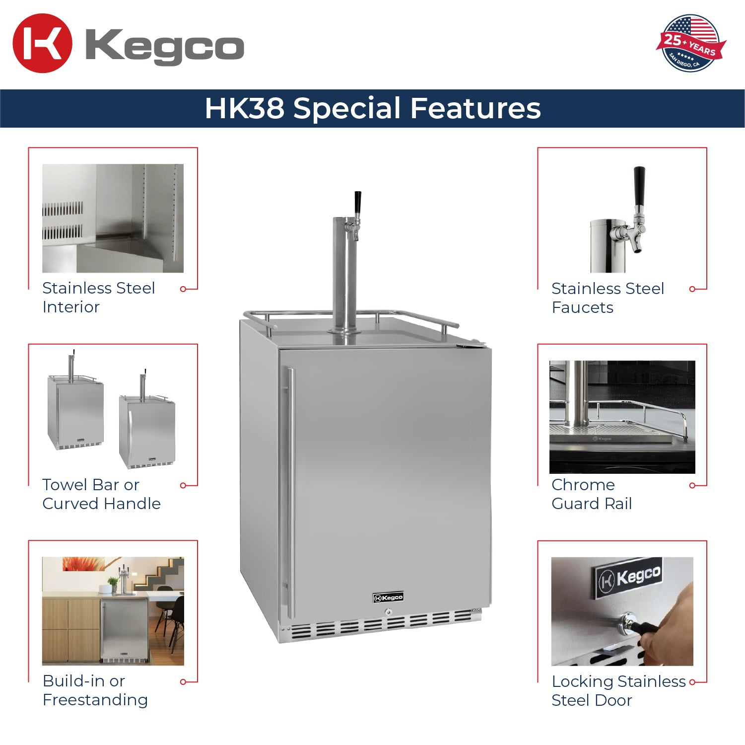 Kegco 24" Wide Outdoor Triple Tap All Stainless Steel Kegerator with Kit - HK38SSU-3