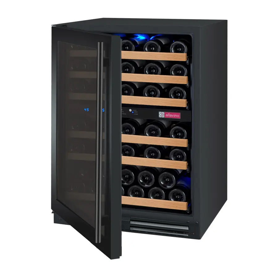 Allavino FlexCount Series 56 Bottle Single Zone Built-in Wine Refrigerator with Black Door - Left Hinge