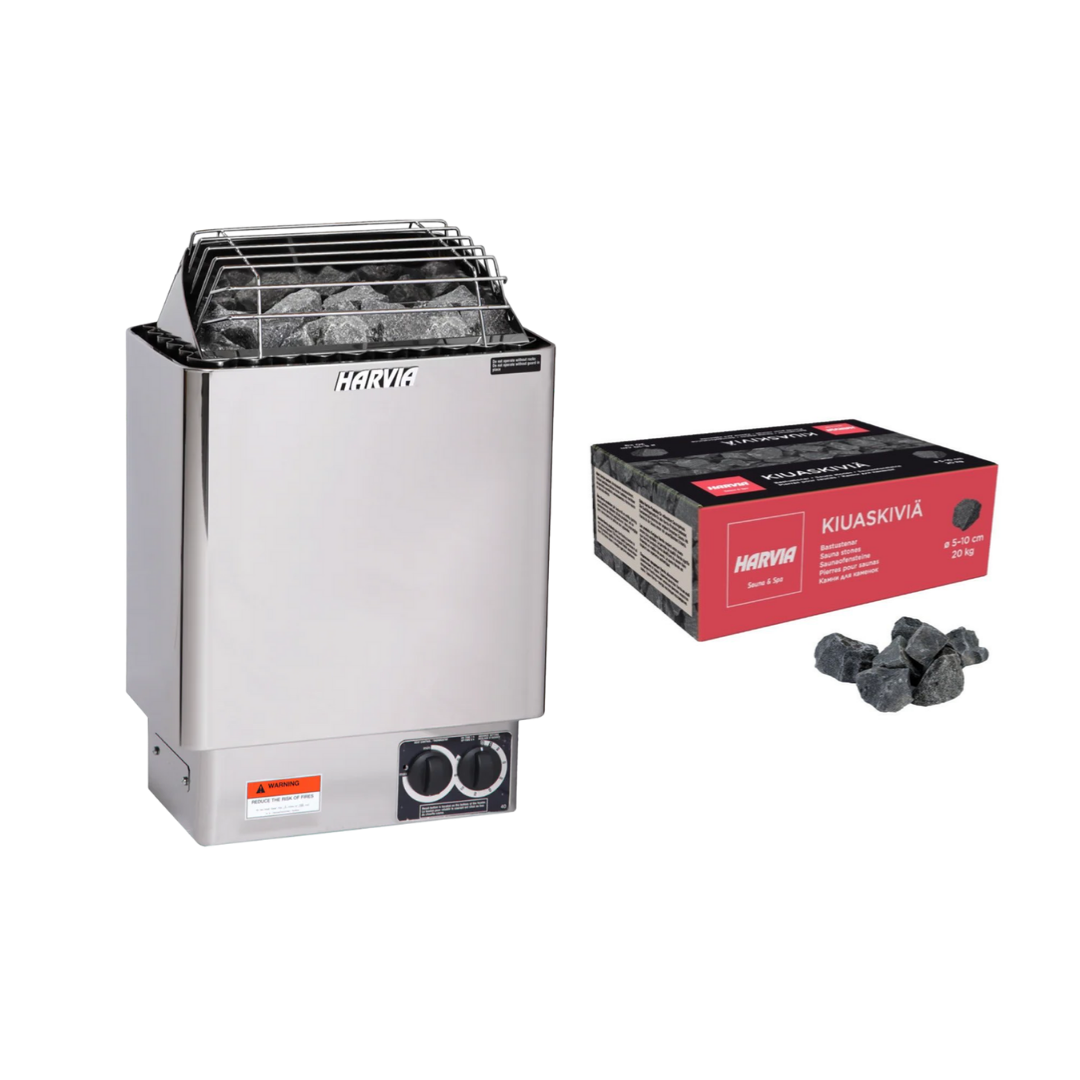 Harvia Kip Sauna Heater Built-In Controls Stainless Steel With Rocks