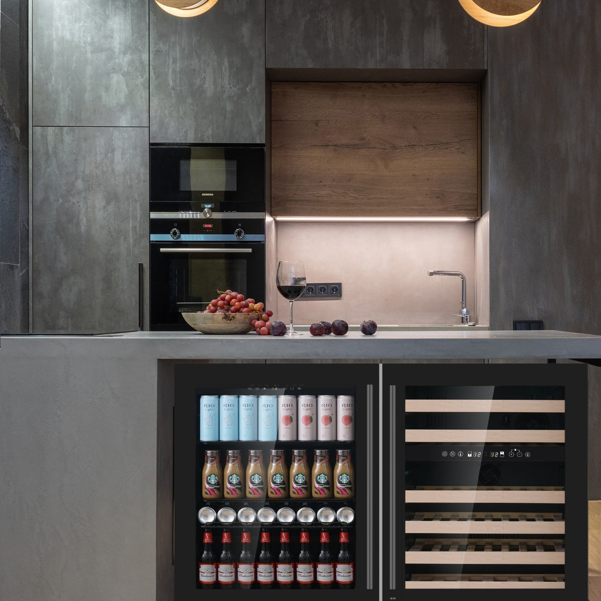 KingsBottle 48" Ultimate Under Bench Wine Fridge and Bar Refrigerator Combo with 3 Temp. Zones (KBU145BW3)