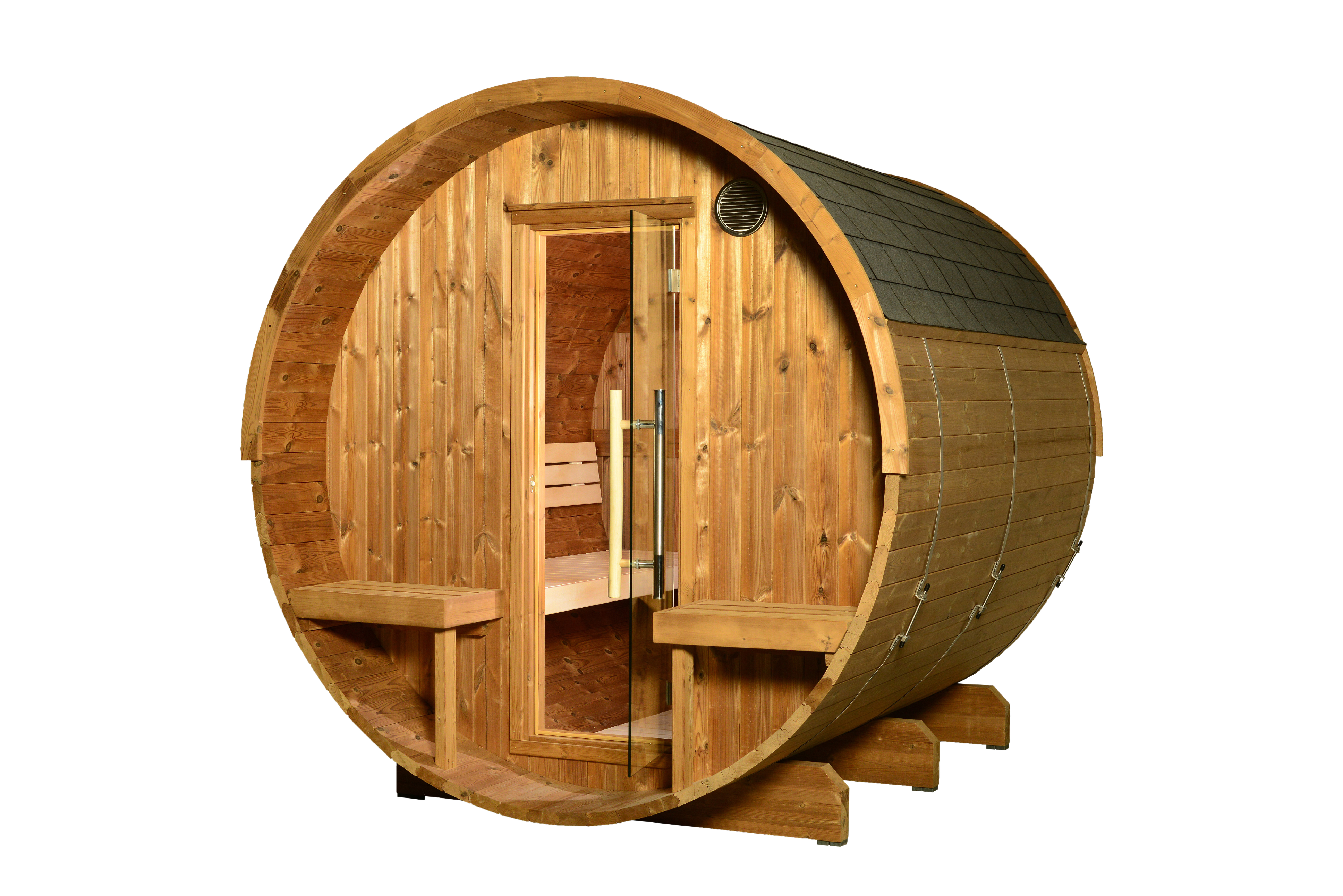 ThermaSol Magnus - Nordic Pine, 4-6 Person, Outdoor Canopy Barrel Sauna