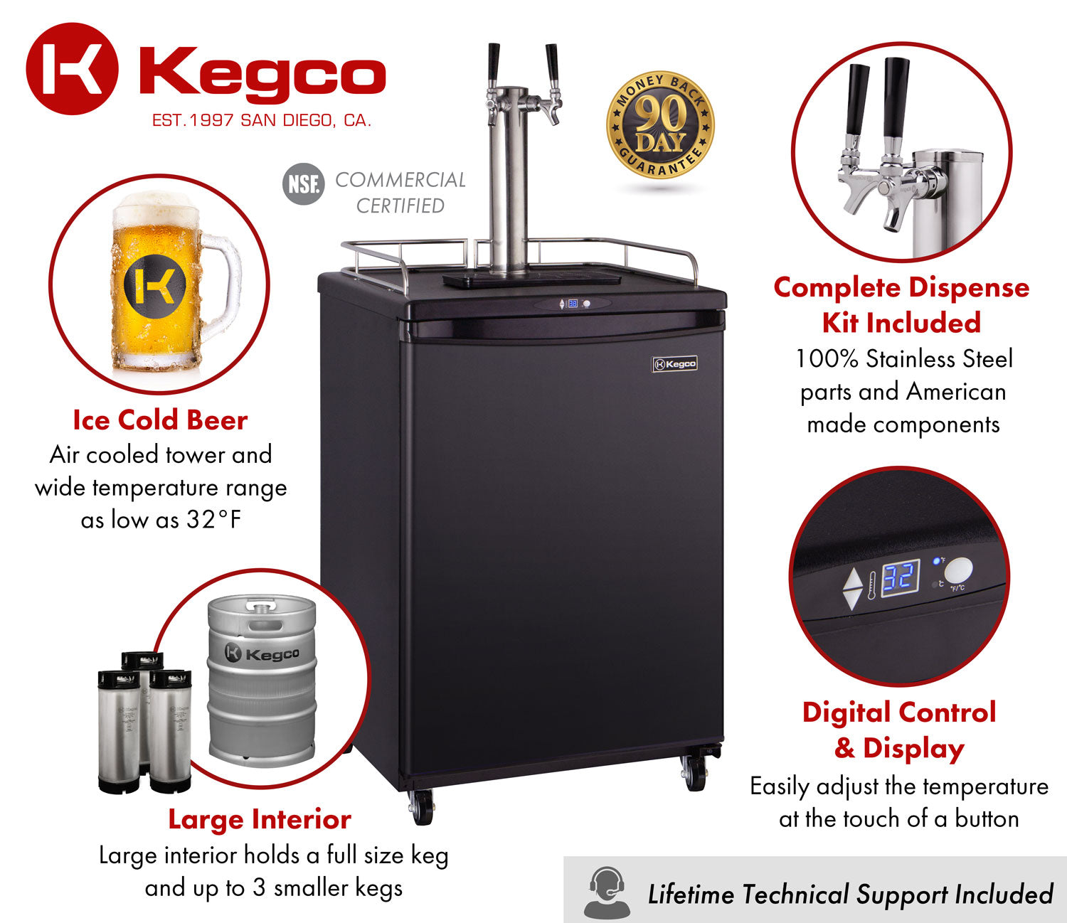 Kegco 24" Wide Dual Tap Black Commercial/Residential Kegerator