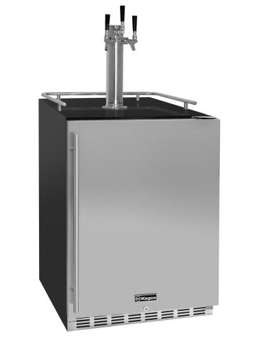 Kegco 24" Wide Triple Tap Stainless Steel Built-In Right Hinge Kegerator with Kit – Exterior Cabinet Black – HK38BSU-3