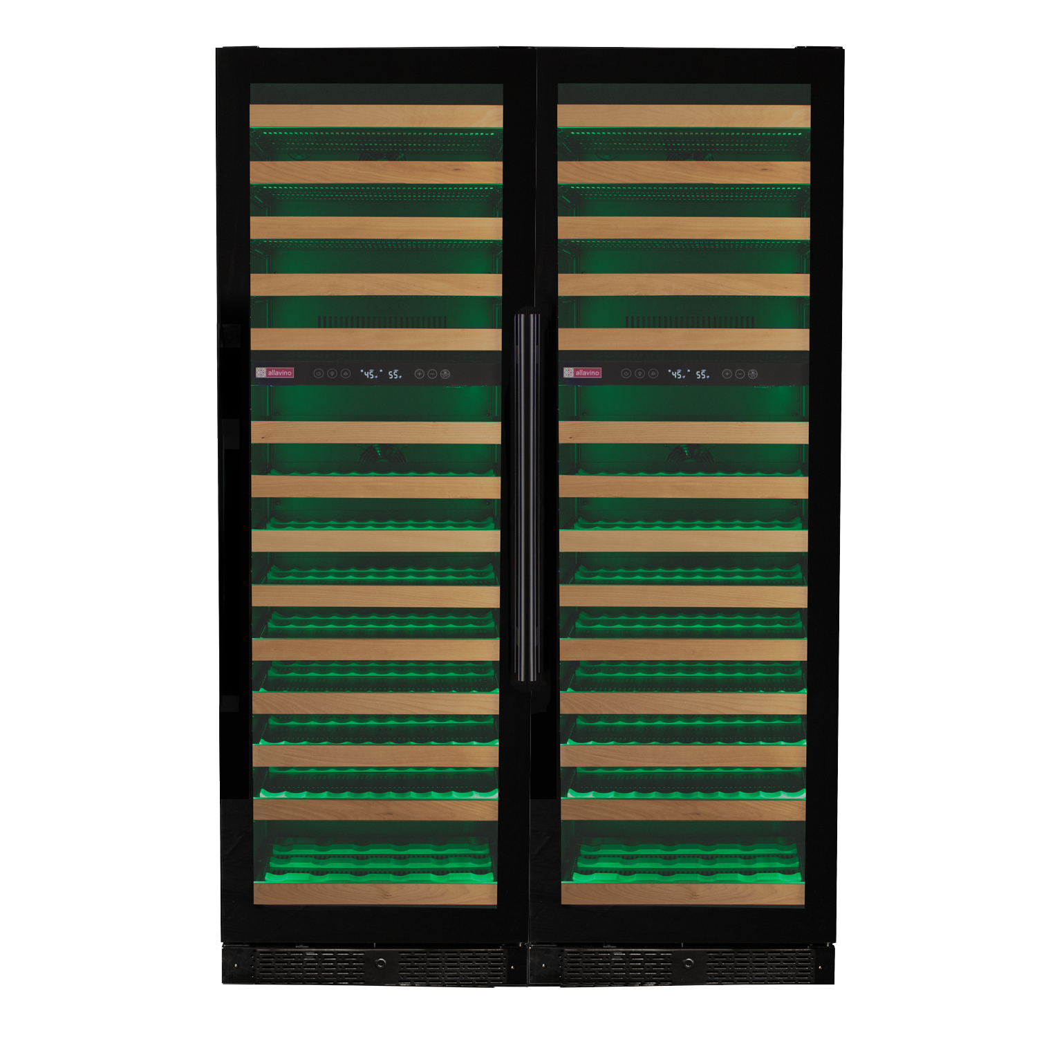 Allavino Reserva Series 308 Bottle Four Zone Tall Side-by-Side Wine Refrigerators with Black Glass Doors