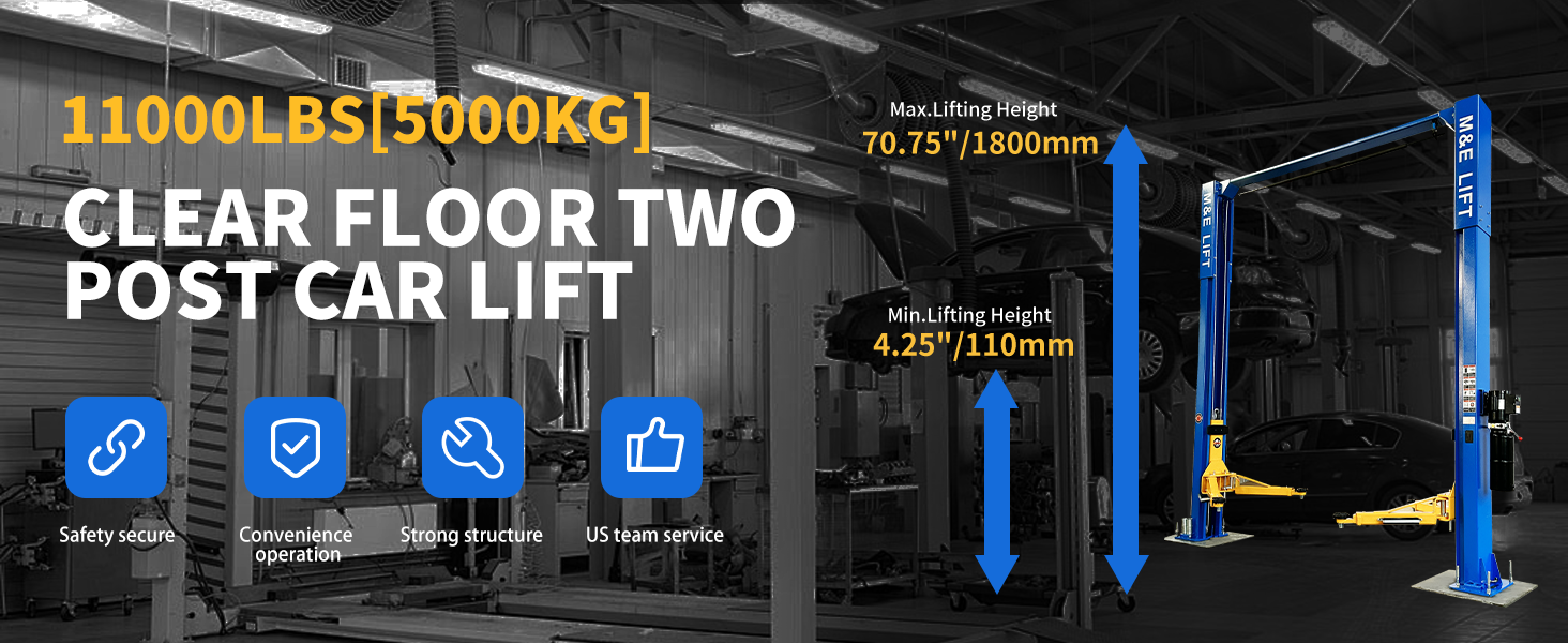 M&E 2 Post Lift 11000lbs Two Post Auto Lift Auto Truck Hoist Super Quality-ME-LM110S