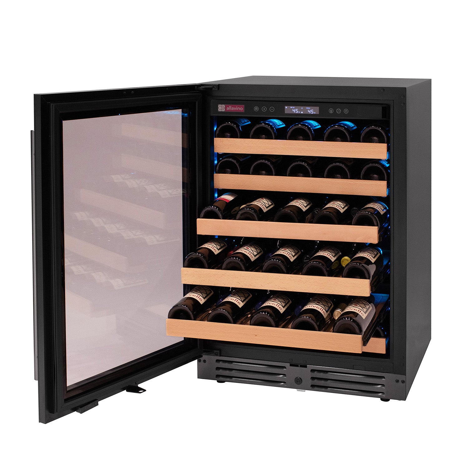 Allavino Reserva Series 50 Bottle Single Zone Built-in Wine Cooler Refrigerator with Black Glass Door - Left Hinge