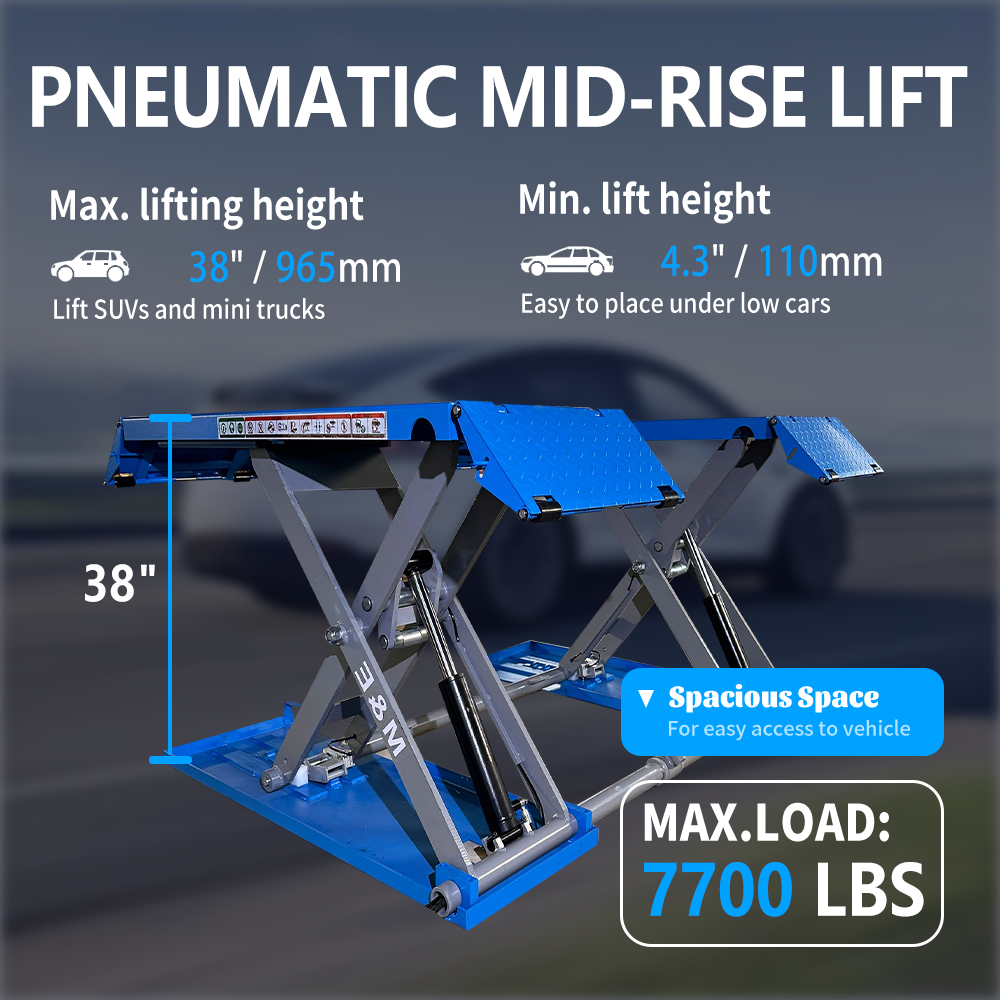 Katool  M&E Mid Rise Scissor Lift 7700lbs pneumatic Release Auto Lift Car Lift 220V x8p