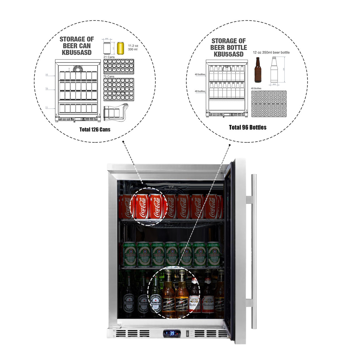 KingsBottle 24 Inch Undercounter Beverage Cooler with Heating Glass Door ( KBU55M)