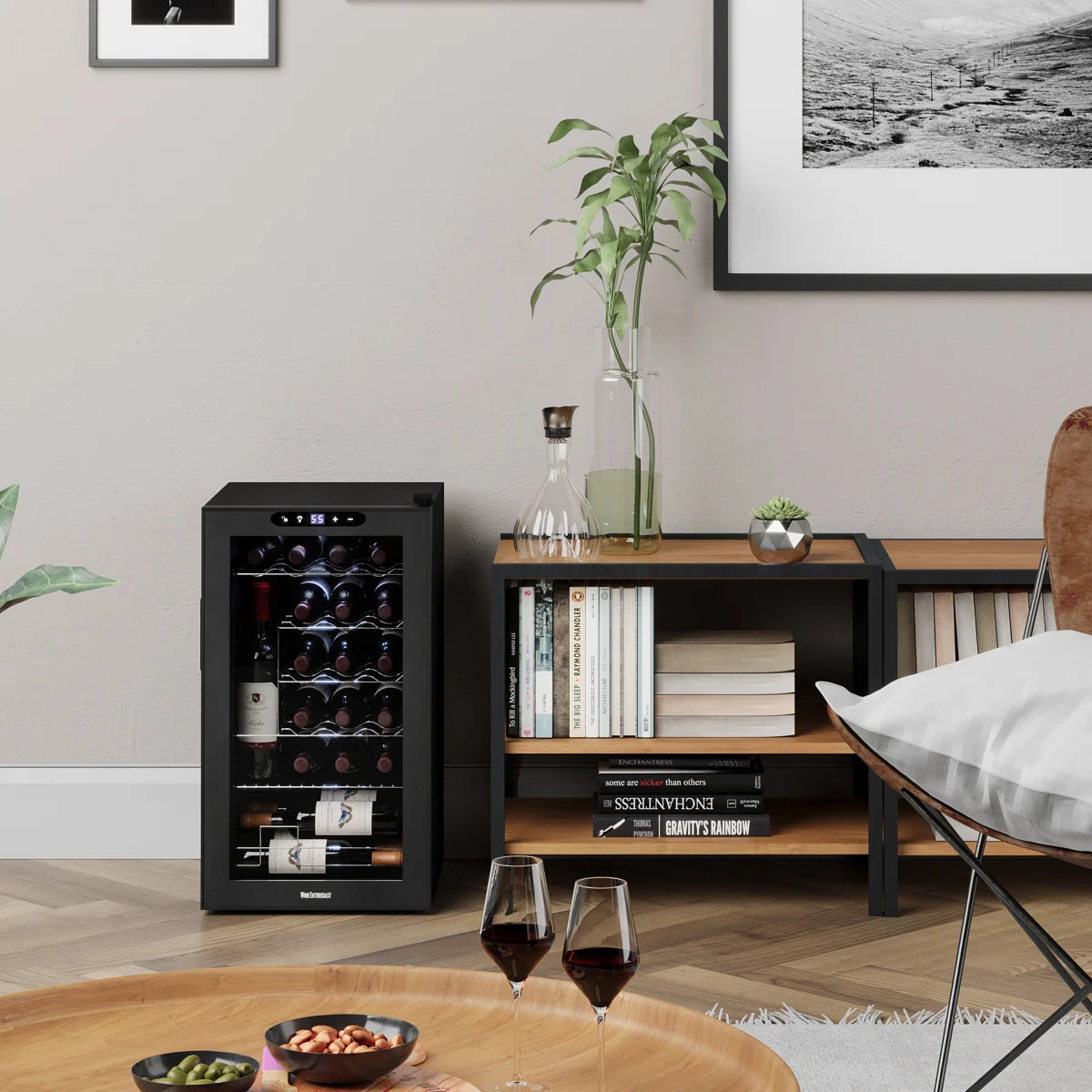 Wine Enthusiast 24-Bottle Compressor Wine Cooler with Upright Bottle Storage - 288 03 24 01