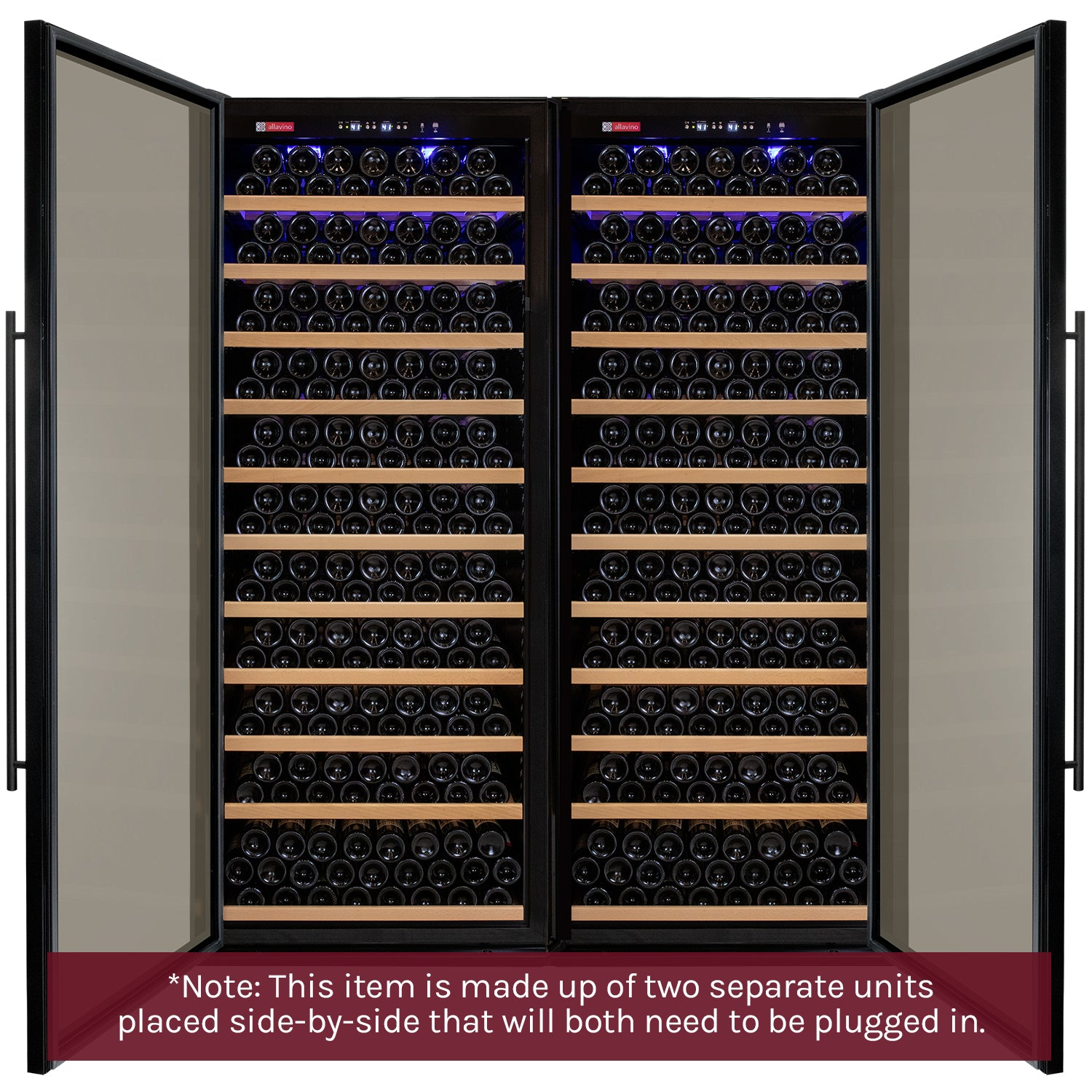 Allavino Vite Series 554 Bottle Dual Zone Tall Side-by-Side Wine Refrigerator with Black Doors