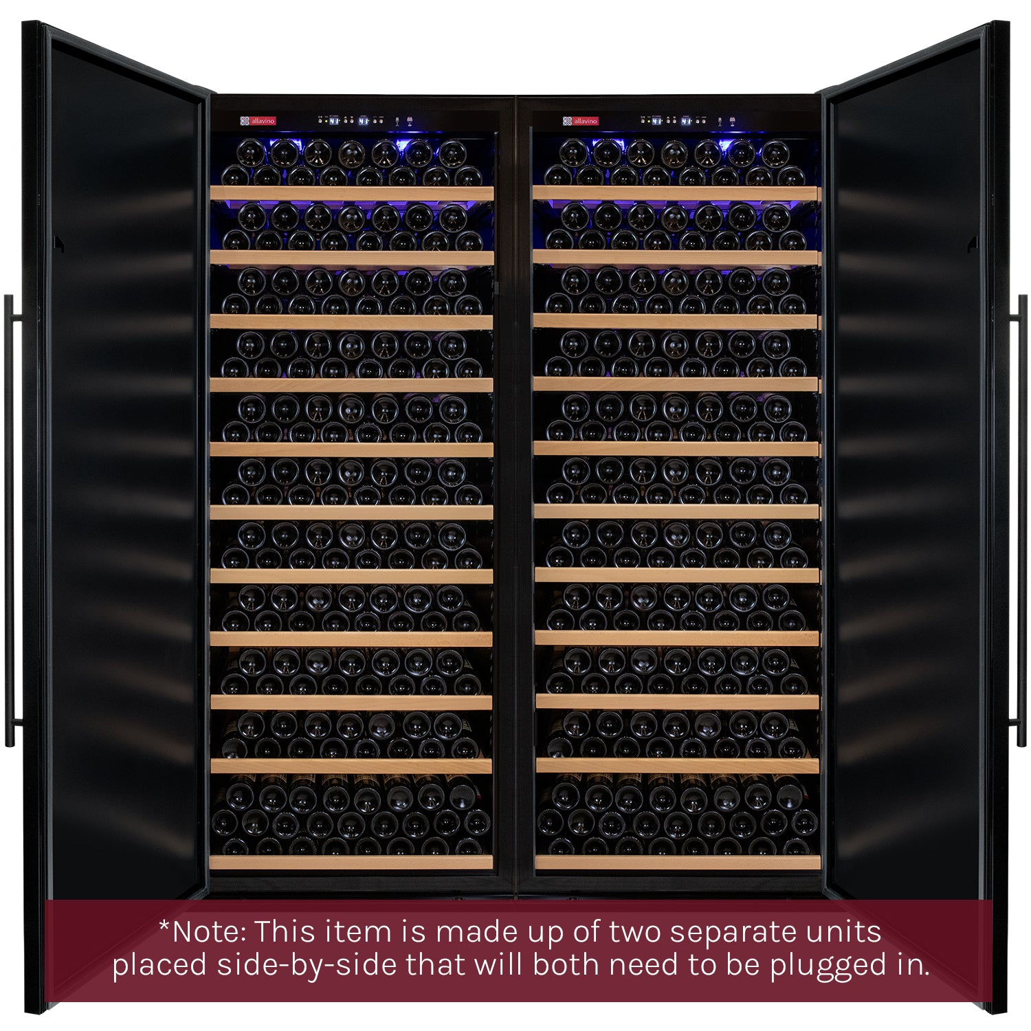 Allavino Vite Series 610 Bottle Dual Zone Freestanding Large Capacity Side-by-Side Wine Refrigerator with Solid Black Doors