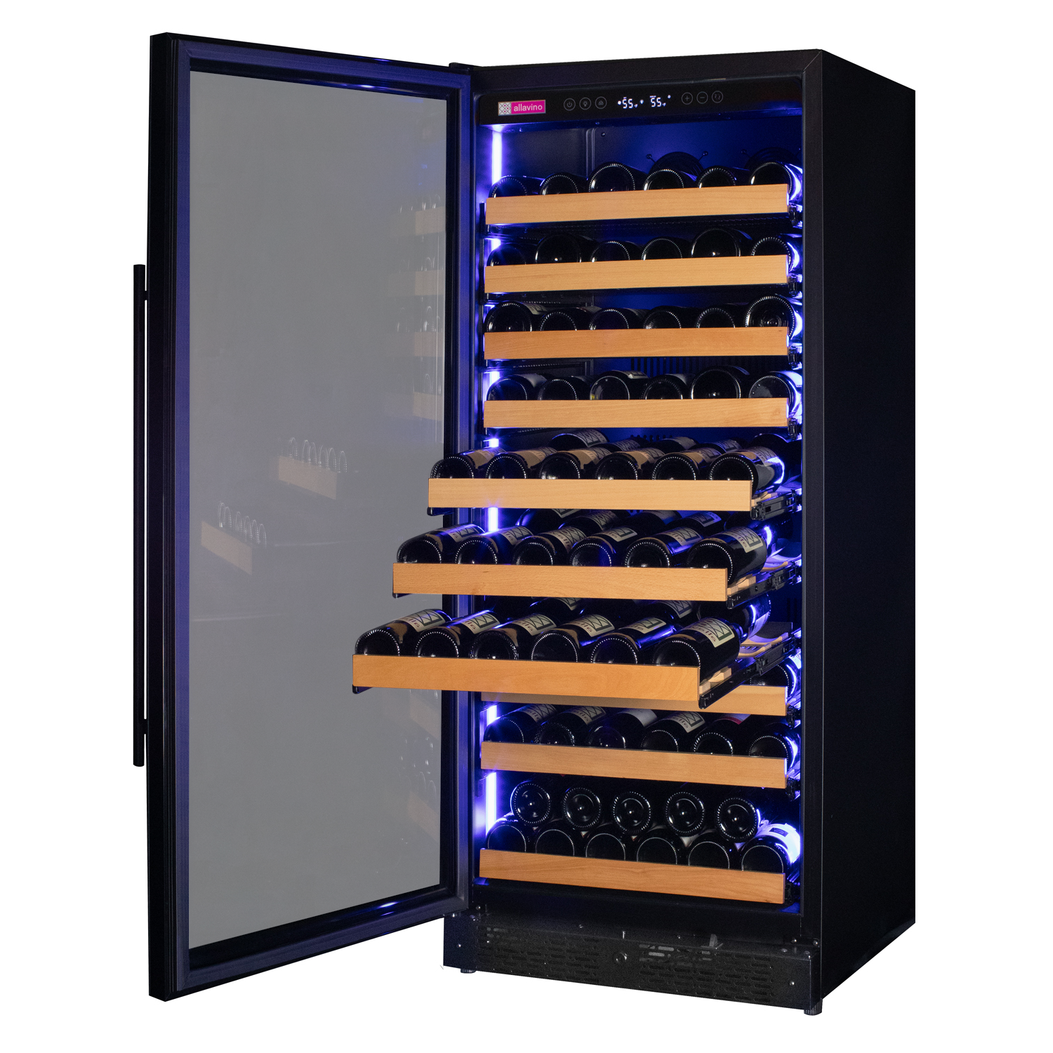 Allavino Reserva Series 119 Bottle 55" Tall Single Zone Left Hinge Black Glass Wine Refrigerator