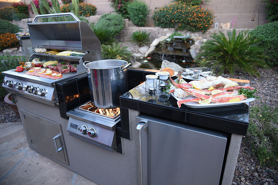 KoKoMo Power Burner 4 Burner 32 inch Built-In Barbeque Grill Island Kitchen Package - KO-PWRBRN-4BG-FRGE