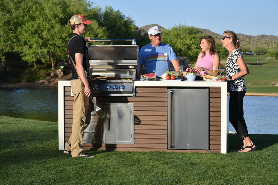 KoKoMo Professional Shiplap Built-In Outdoor Kitchen Island with KoKoMo Grill, Waterfall Edge