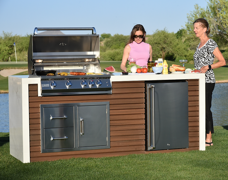 KoKoMo Professional Shiplap Built-In Outdoor Kitchen Island with KoKoMo Grill, Waterfall Edge