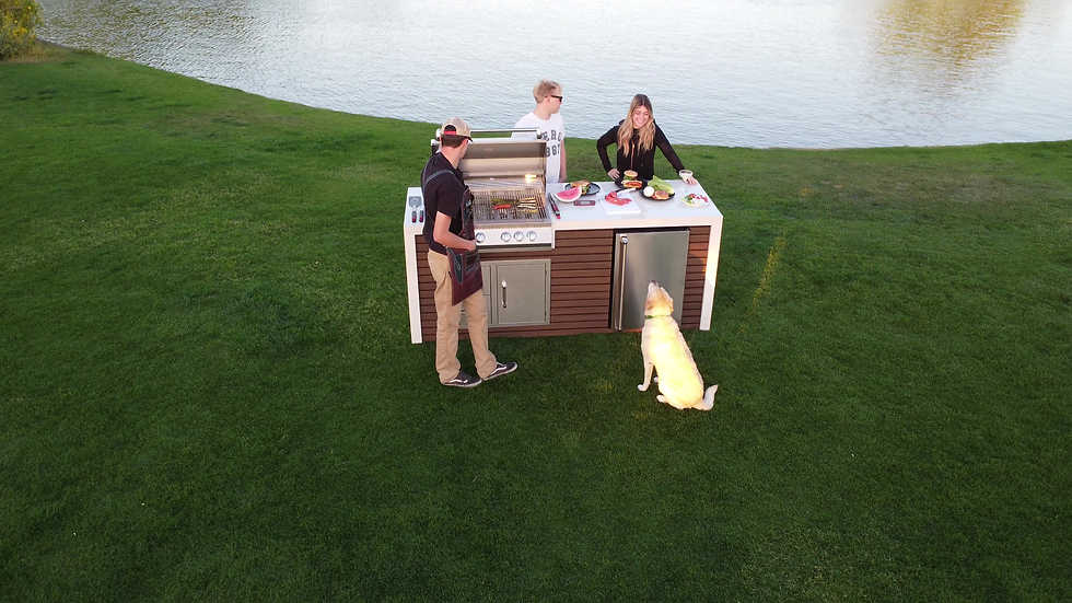 KoKoMo Professional Shiplap Built-In Outdoor Kitchen Island with KoKoMo Grill, Waterfall Edge