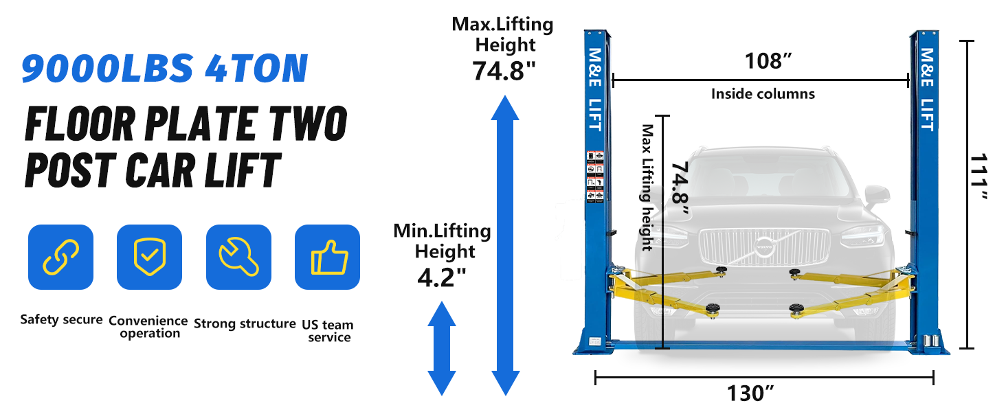 Two Post 9000LBS Capacity Car Lift  ME-H90S