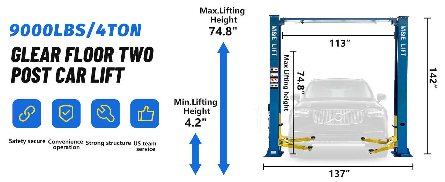 2 Post Lift 9000lbs 110v Two Post Lift Auto Lift Car Lift Hoist Equipment Heavy Duty M90s
