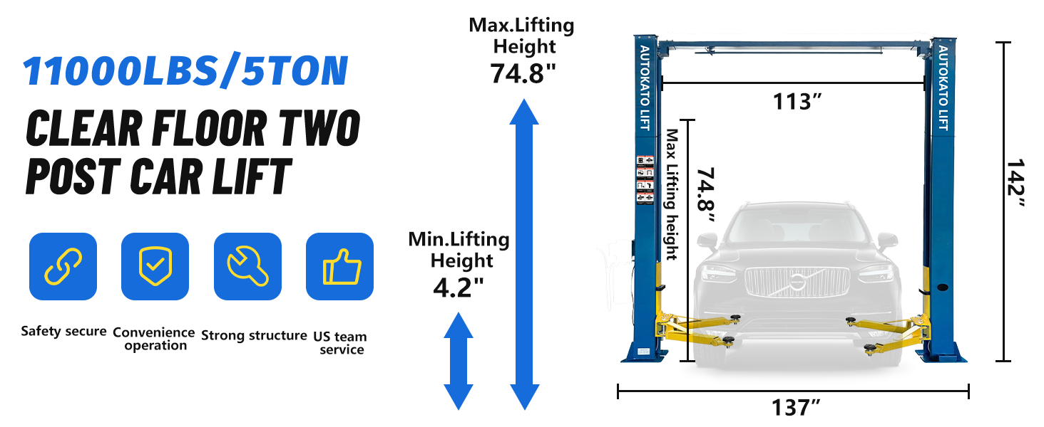 2 Post Lift 11000lbs 110v Two Post Lift Auto Lift Car Lift Hoist Equipment Heavy Duty AK-M115S