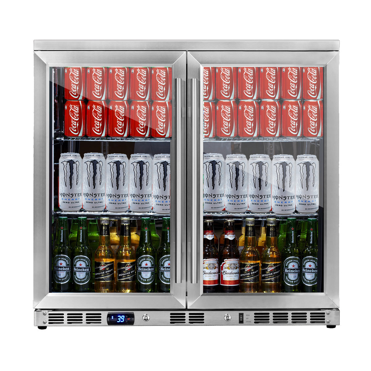 KingsBottle 36 Inch Heating Glass 2 Door Built In Beverage Fridge(KBU56M)