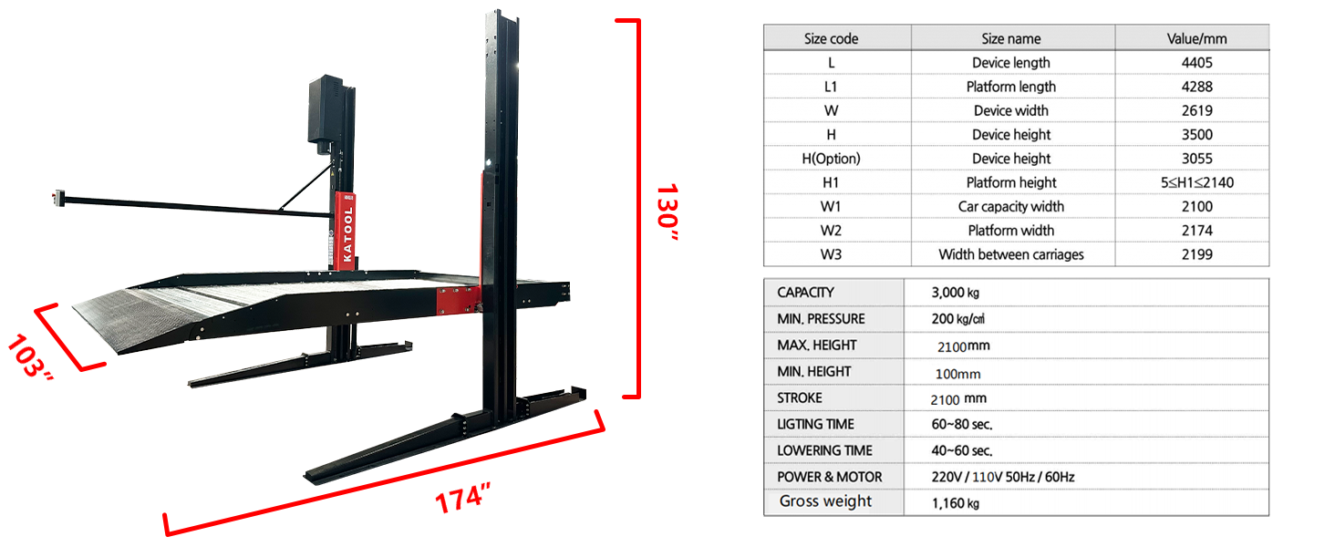 KT-P2700 2 post floor plate parking lift -2 column parking lift car parking lift 6600 LBS