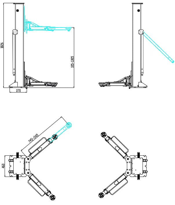 PMRL-200 7000 rated 8000 lbs Tested Portable 2 Post Lift Adaptable 2 Post Lift Mobile Car Lift Two Post Lift for Home