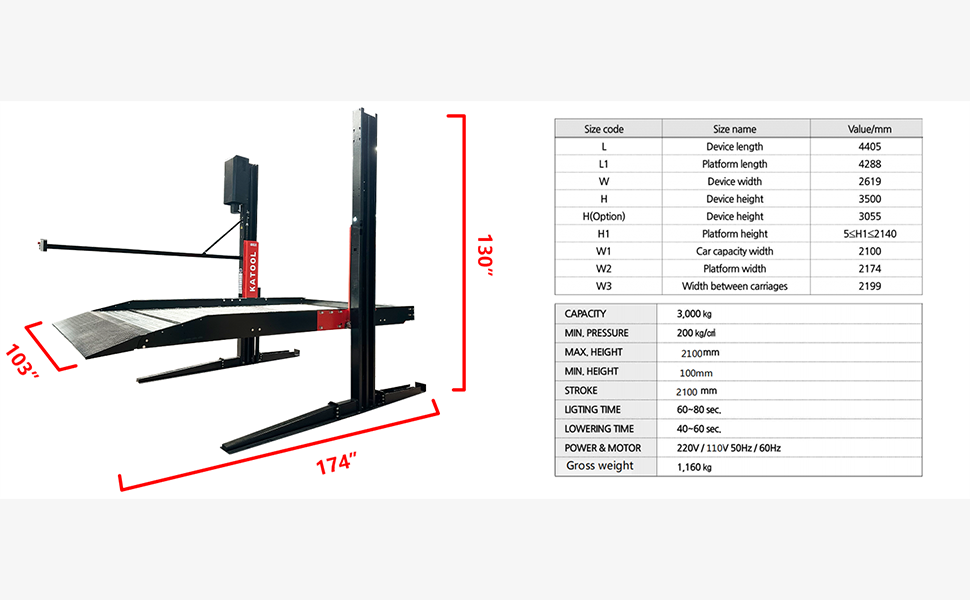 KT-P2700 2 post floor plate parking lift -2 column parking lift car parking lift 6600 LBS