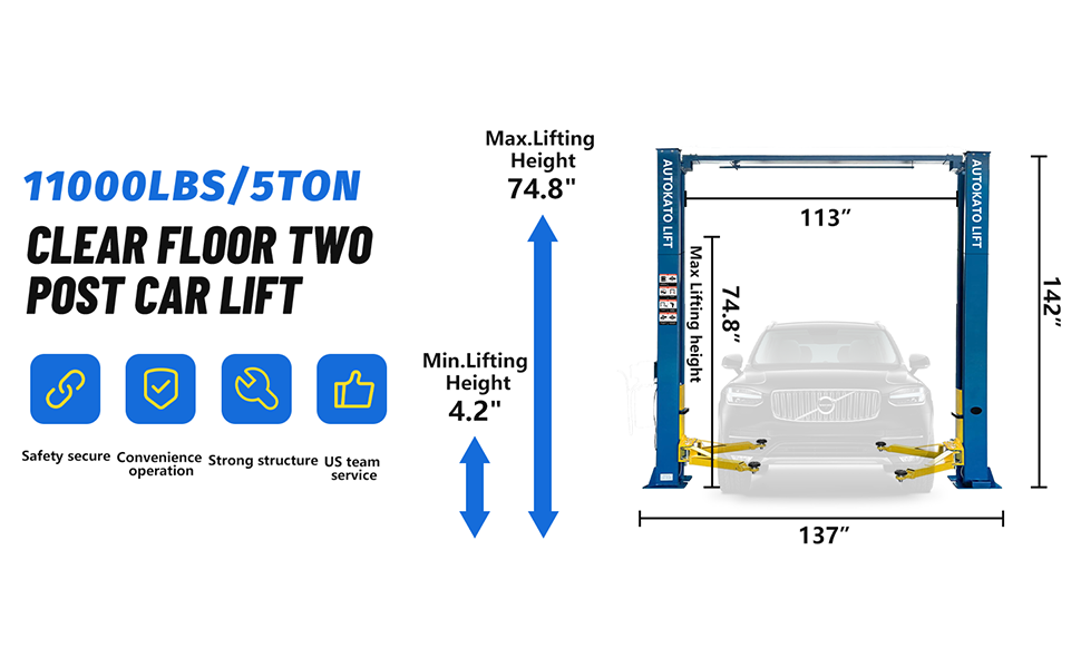 2 Post Lift 11000lbs 110v Two Post Lift Auto Lift Car Lift Hoist Equipment Heavy Duty AK-M115S