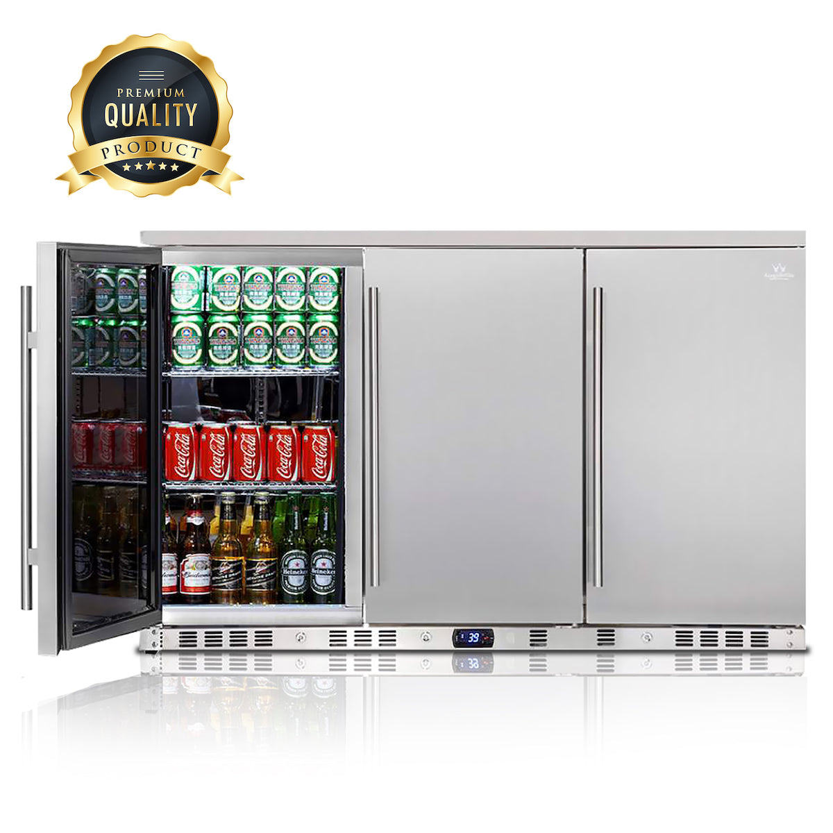 KingsBottle 53 Inch Solid 3-Door Outdoor Beverage Drinks Cooler (KBU328ASD)