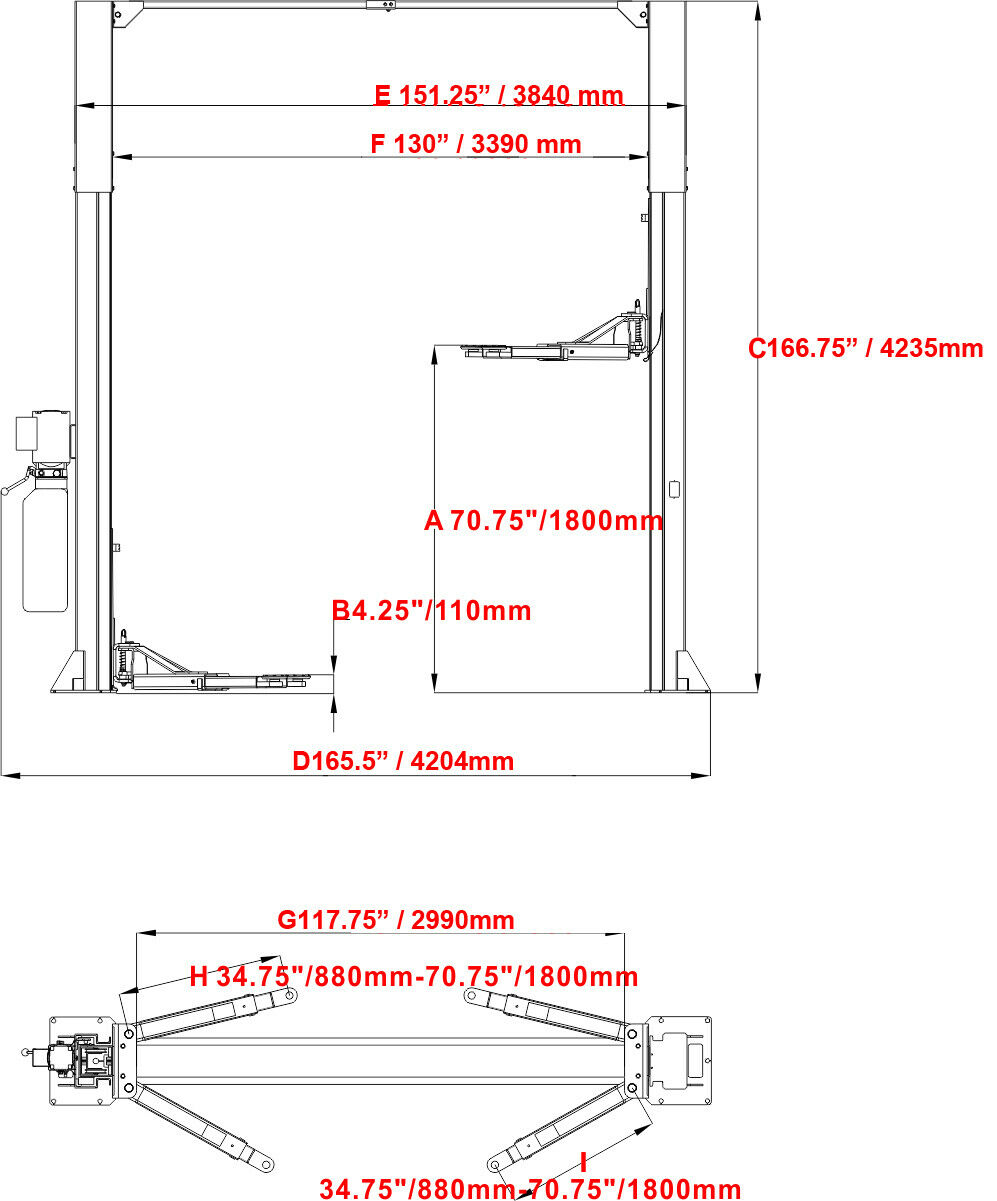 KT-M120 12,000lbs Two Post Clear-floor Vehicle Lift