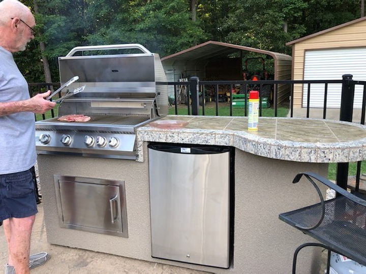 KoKoMo Maui 7'6" BBQ Island With 33" Round Bar on one end Led Lights and Built In BBQ - MAUI