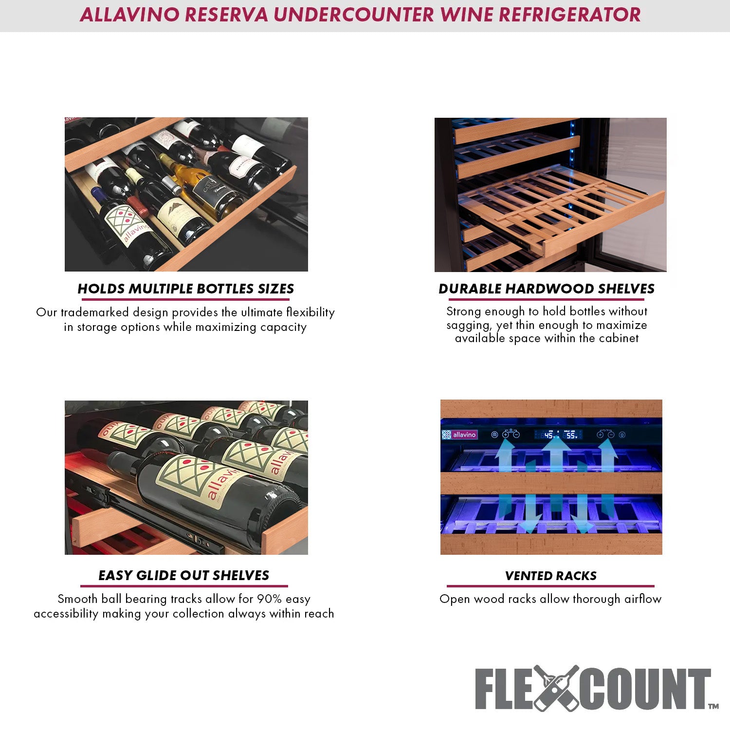 Allavino Reserva Series 50 Bottle Single Zone Built-in Wine Cooler Refrigerator with Black Glass Door - Left Hinge