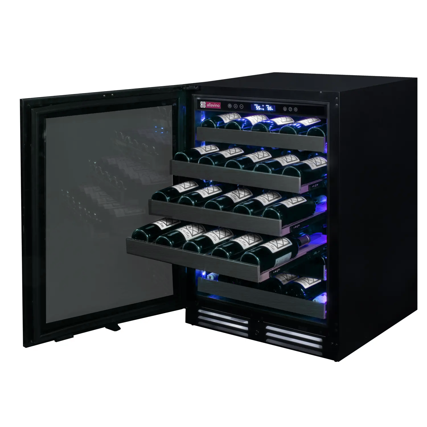 Allavino Reserva Series 50 Bottle Single Zone Built-in Wine Cooler Refrigerator with Black Stainless Steel Door - Left Hinge