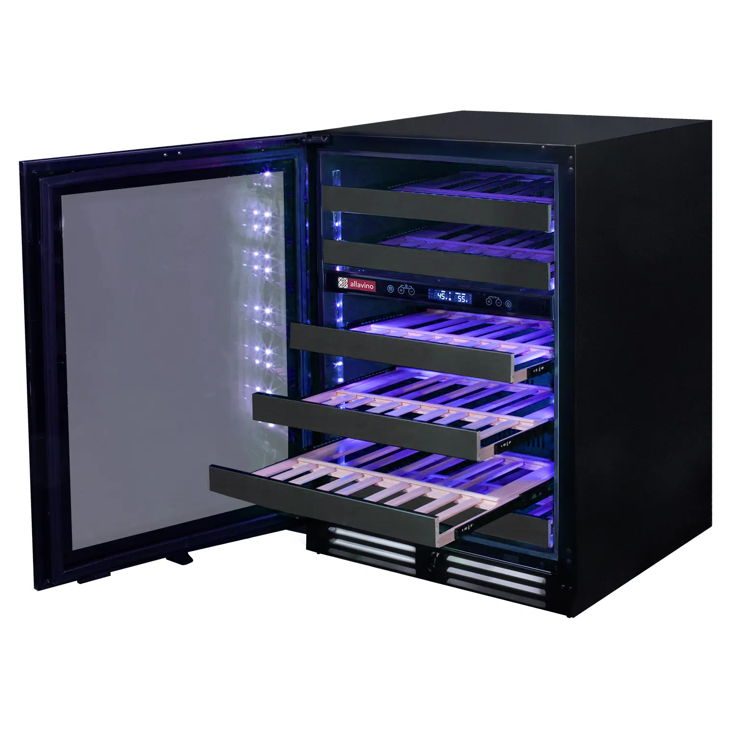 Allavino Reserva Series 50 Bottle Dual Zone Built-in Wine Cooler Refrigerator with Black Stainless Steel Door - Left Hinge