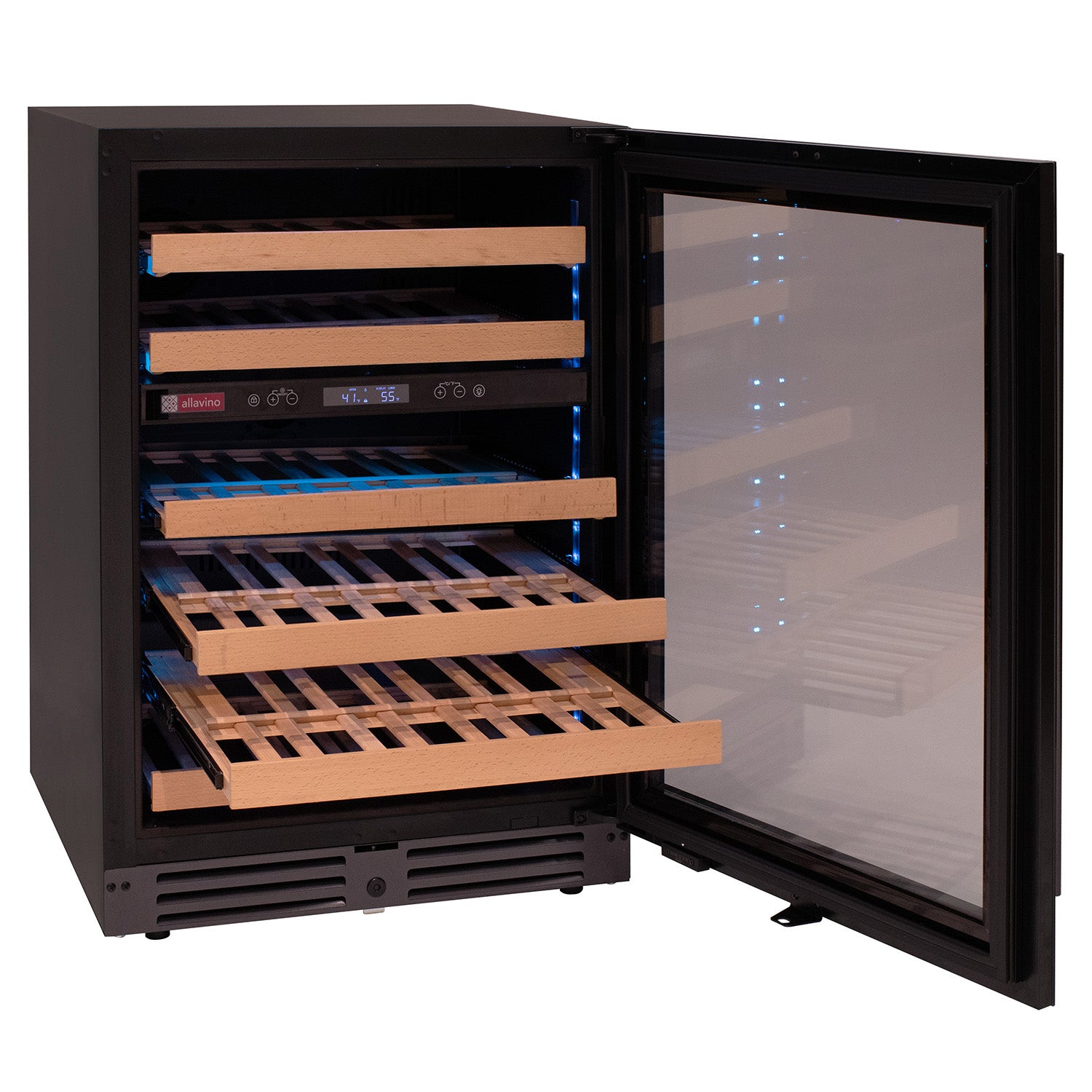 Allavino Reserva Series 50 Bottle Dual Zone Undercounter Wine Cooler Refrigerator with Black Glass Door - Right Hinge