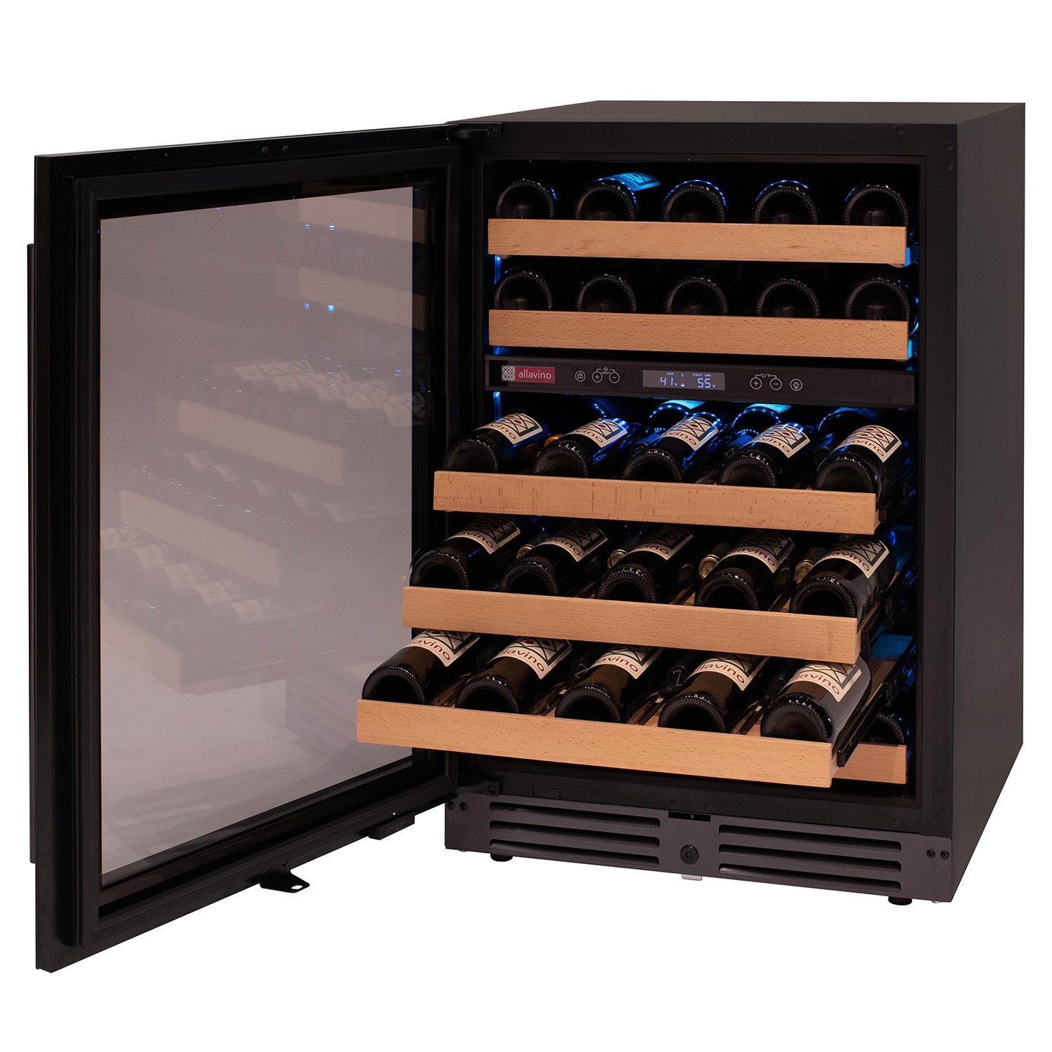 Allavino Reserva Series 50 Bottle Dual Zone Built-in Wine Cooler Refrigerator with Black Glass Door - Left Hinge