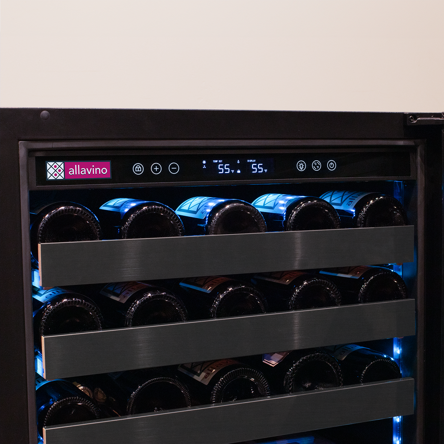 Allavino Reserva Series 50 Bottle Single Zone Built-in Luxury Wine Refrigerator with Black Stainless Steel Door - Right Hinge