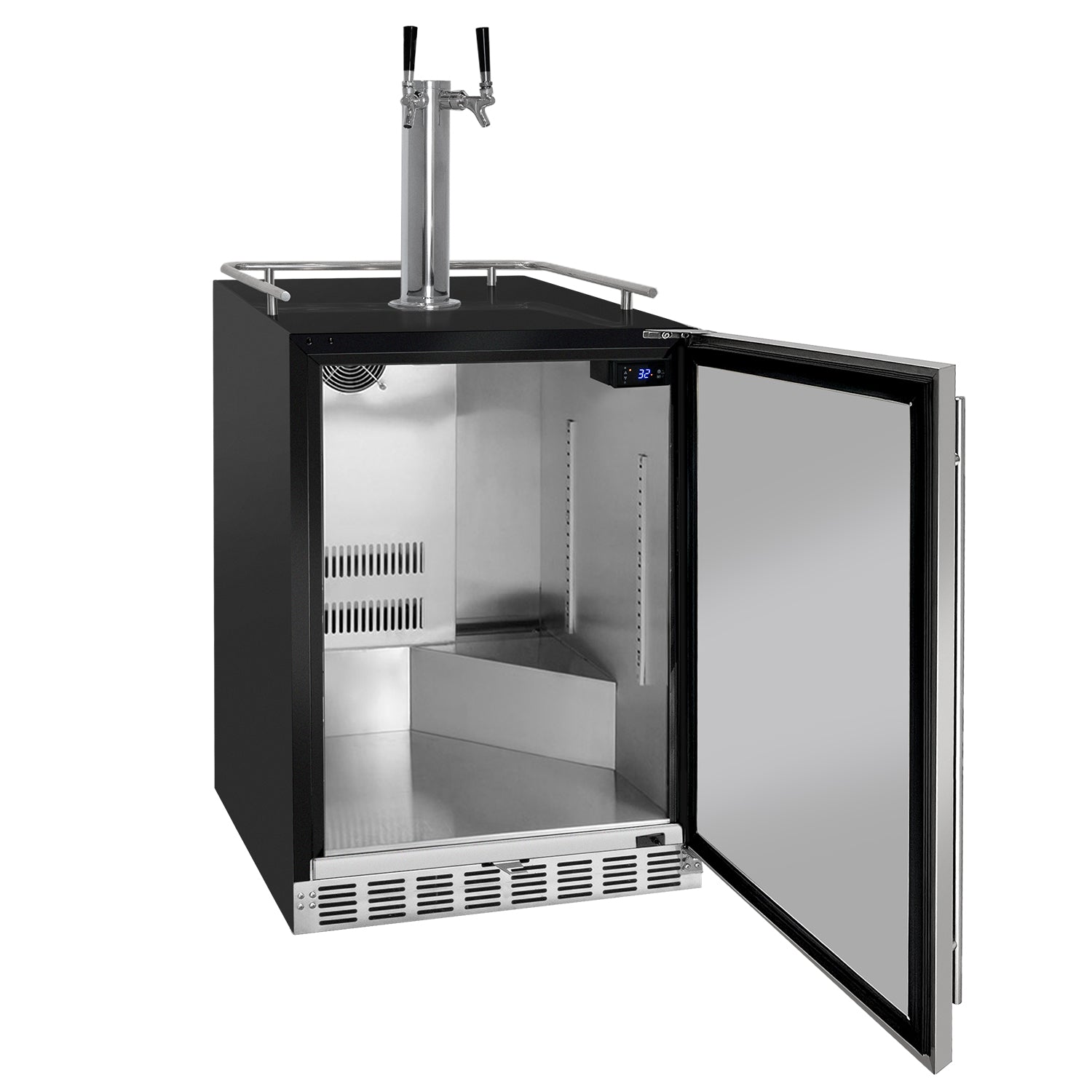 Kegco 24" Wide Dual Tap Stainless Steel Built-In Right Hinge Kegerator with Kit – Exterior Cabinet Black – HK38BSU-2