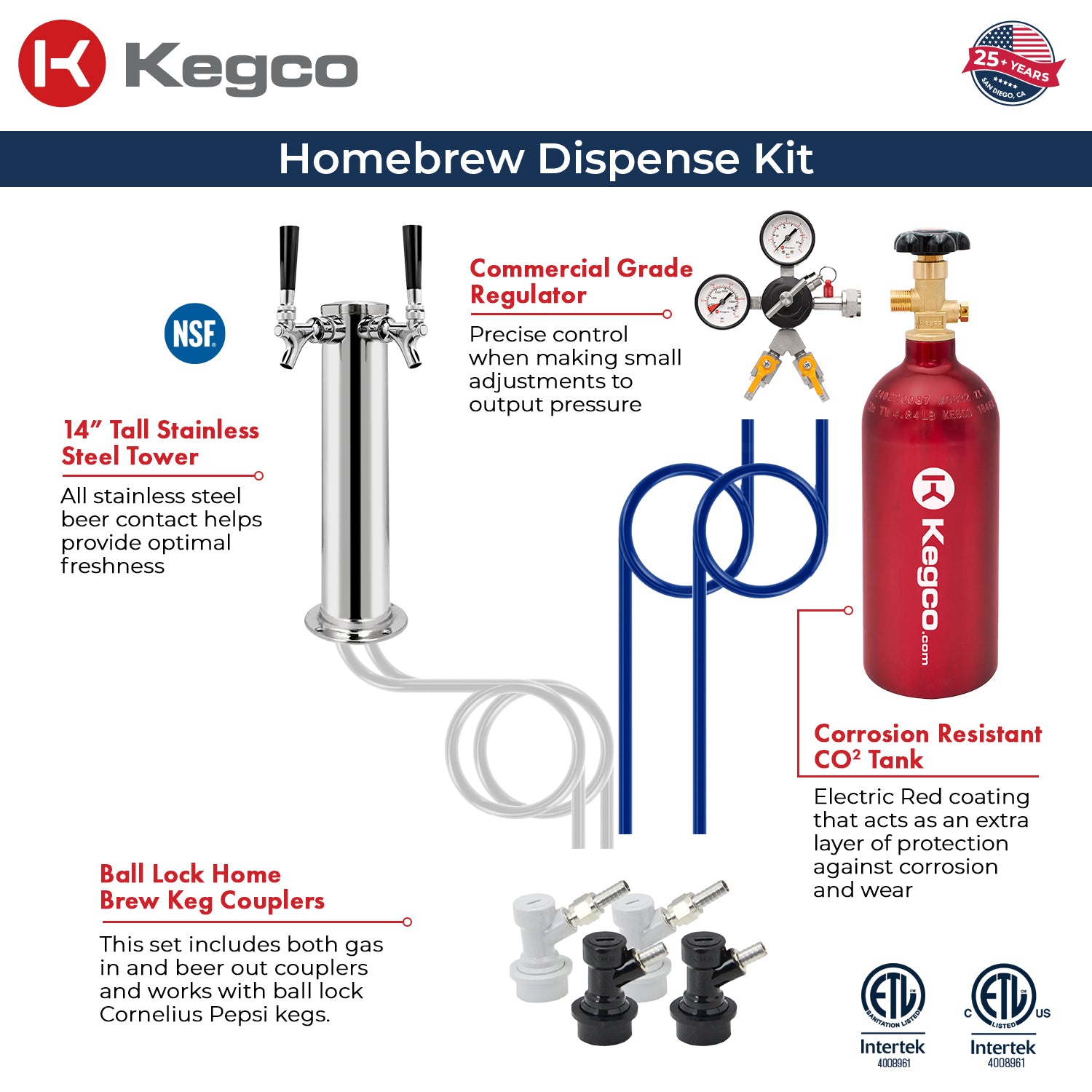 Kegco 24" Wide Dual Tap Stainless Steel Built-In Right Hinge Kegerator with Kit – Exterior Cabinet Black – HK38BSU-2