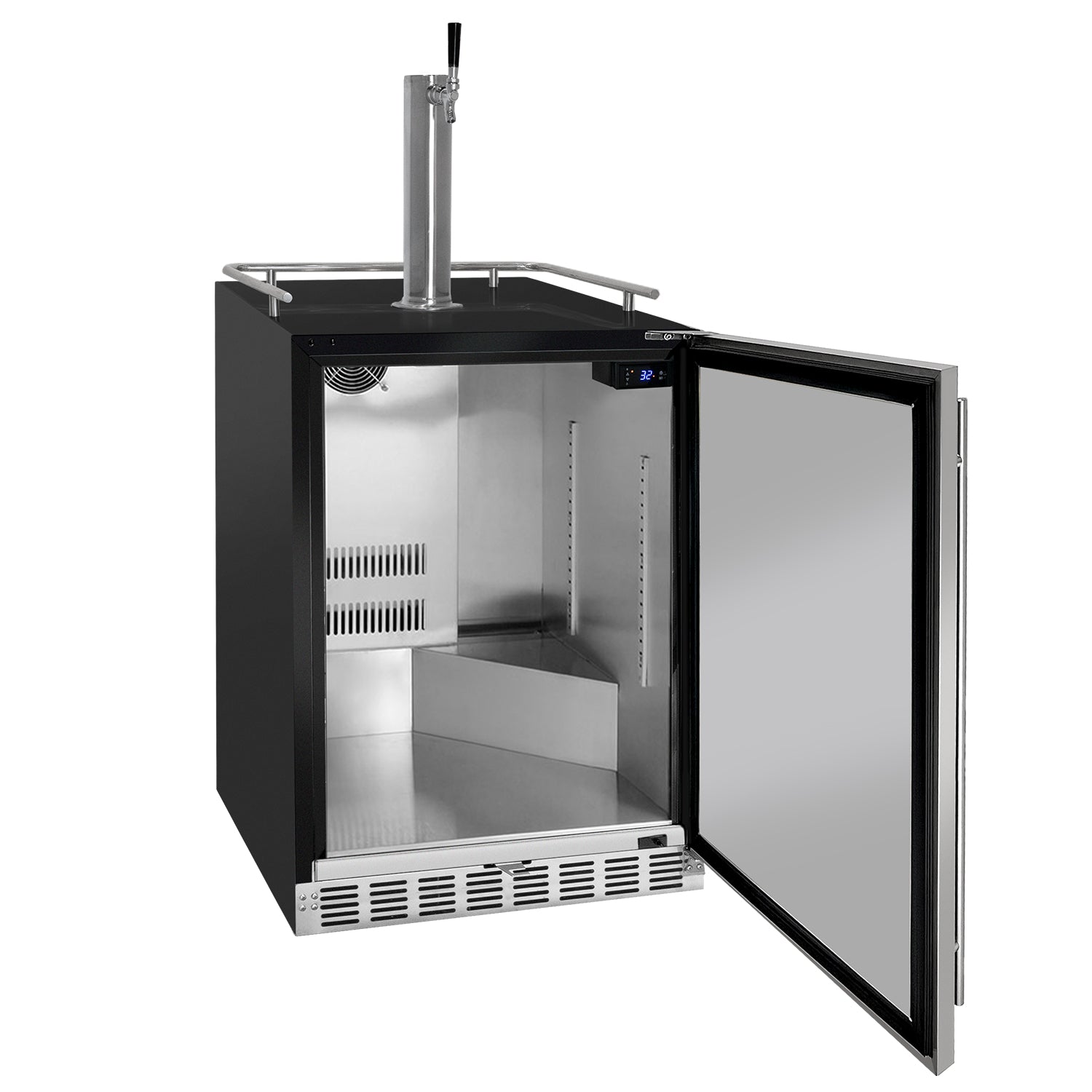 Kegco 24" Wide Single Tap Stainless Steel Built-In Right Hinge Kegerator with Kit – Exterior Cabinet Black – HK38BSU-1