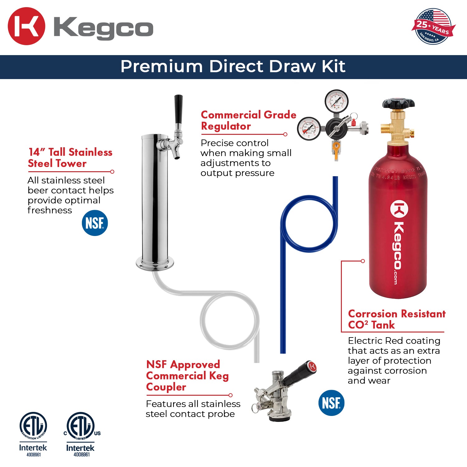 Kegco 24" Wide Single Tap Stainless Steel Built-In Right Hinge Kegerator with Kit – Exterior Cabinet Black – HK38BSU-1