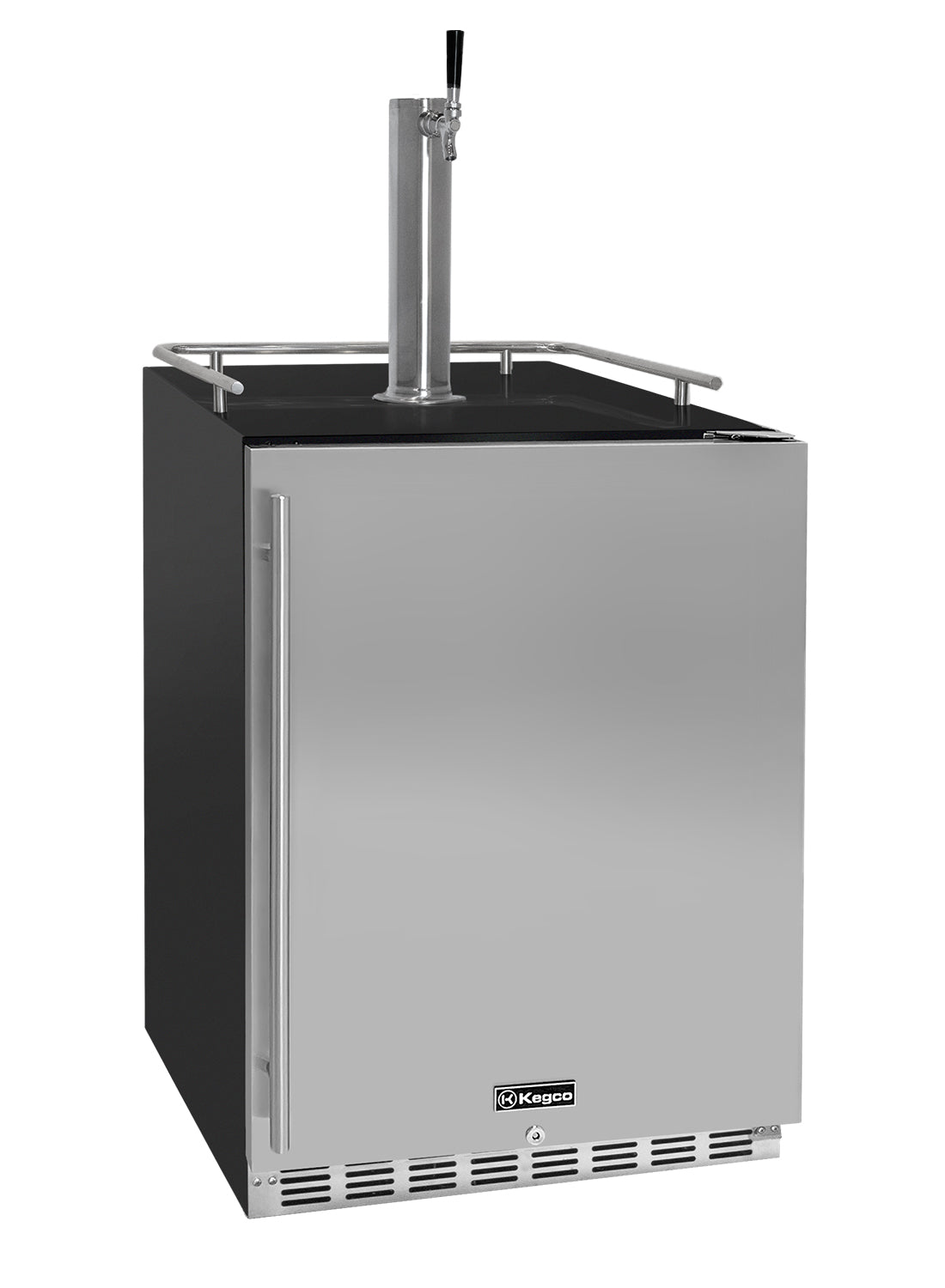 Kegco 24" Wide Single Tap Stainless Steel Built-In Right Hinge Kegerator with Kit – Exterior Cabinet Black – HK38BSU-1