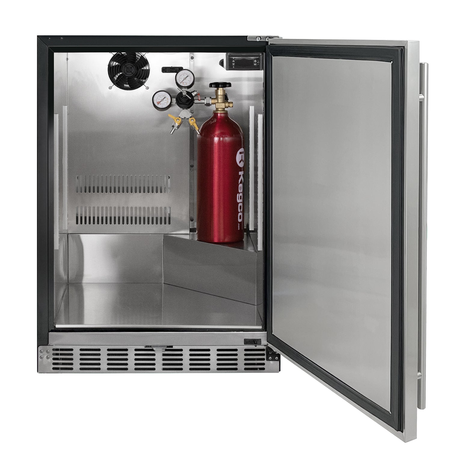 Kegco 24" Wide Dual Tap Stainless Steel Built-In Right Hinge Kegerator with Kit – Exterior Cabinet Black – HK38BSU-2