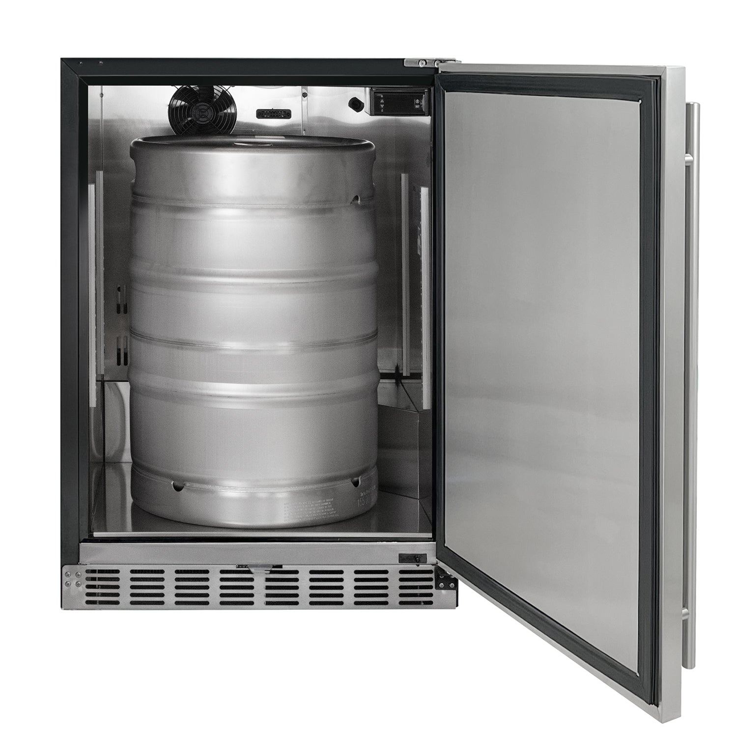 Kegco 24" Wide Dual Tap Stainless Steel Built-In Right Hinge Kegerator with Kit – Exterior Cabinet Black – HK38BSU-2