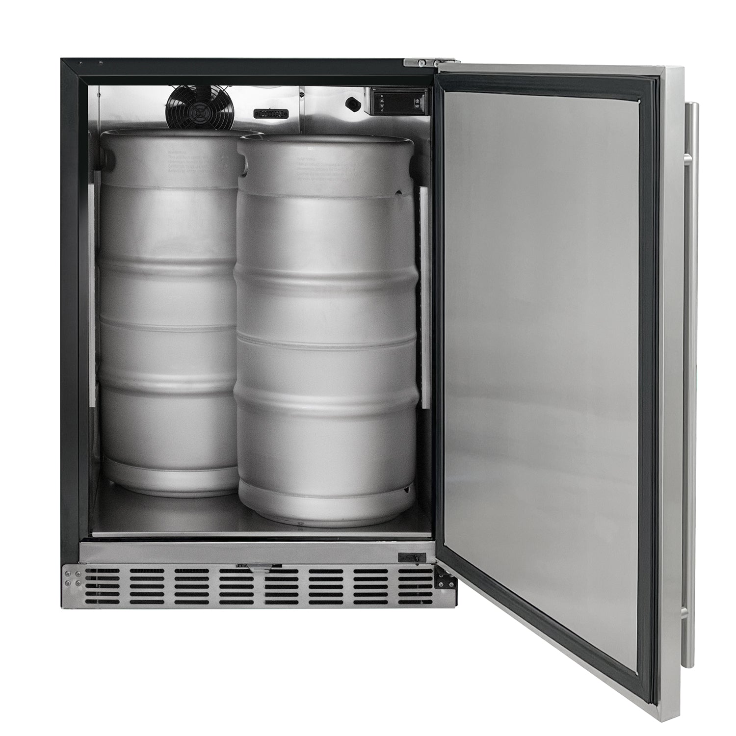 Kegco 24" Wide Dual Tap Stainless Steel Built-In Right Hinge Kegerator with Kit – Exterior Cabinet Black – HK38BSU-2