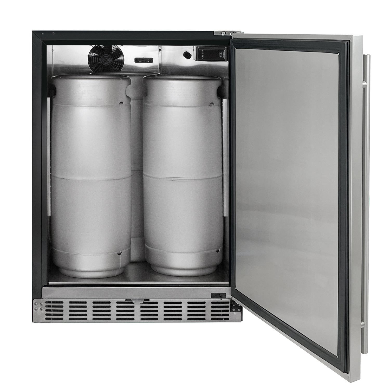 Kegco 24" Wide Dual Tap Stainless Steel Built-In Right Hinge Kegerator with Kit – Exterior Cabinet Black – HK38BSU-2
