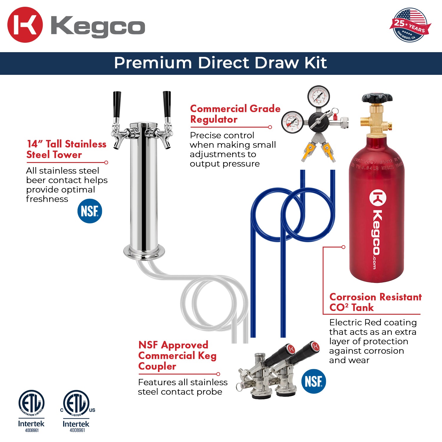 Kegco 24" Wide Triple Tap Stainless Steel Built-In Right Hinge Kegerator with Kit – Exterior Cabinet Black – HK38BSU-3